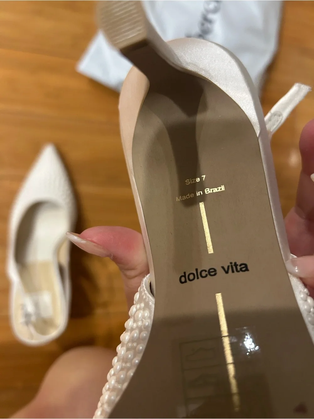 Dolce Vita White Embellished Pointed Toe Slingback Heels